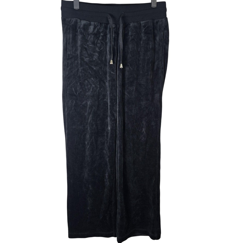 Royale Lady Black Velour‎ Lounge Pants Wide Leg Drawstring Size S Y2K